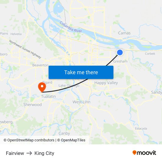 Fairview to King City map