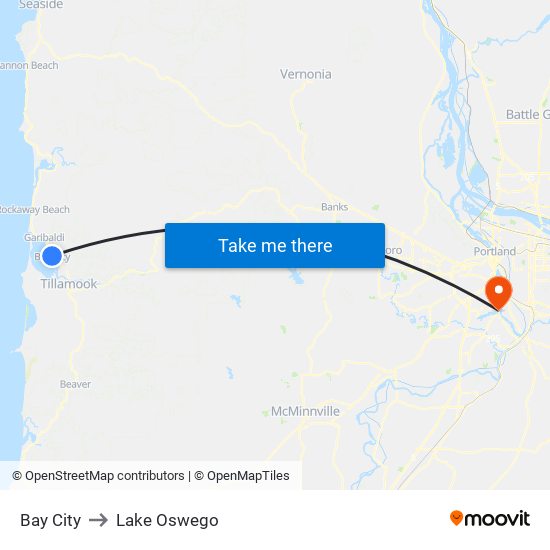 Bay City to Lake Oswego map