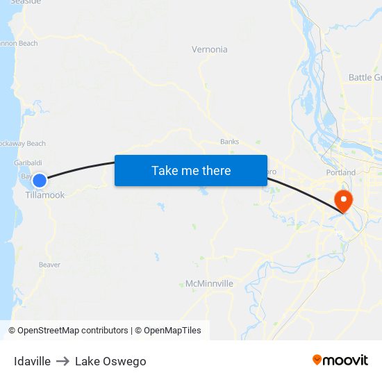Idaville to Lake Oswego map