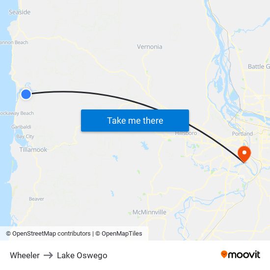 Wheeler to Lake Oswego map