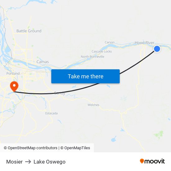 Mosier to Lake Oswego map