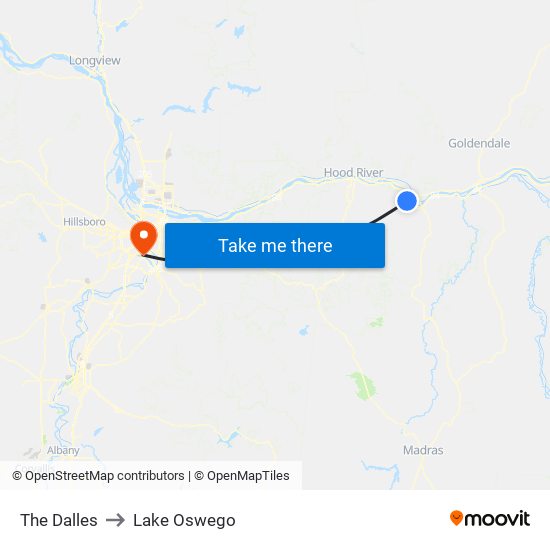 The Dalles to Lake Oswego map