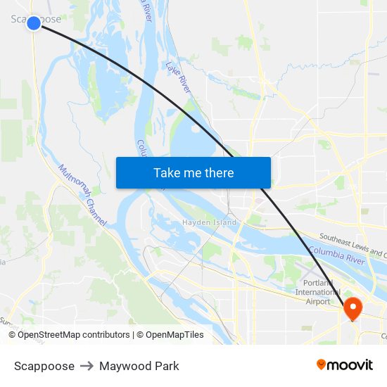 Scappoose to Maywood Park map