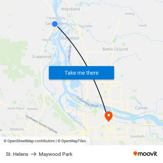 St. Helens to Maywood Park map