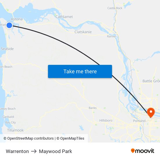 Warrenton to Maywood Park map