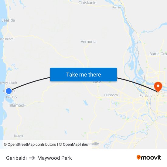 Garibaldi to Maywood Park map