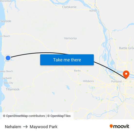 Nehalem to Maywood Park map