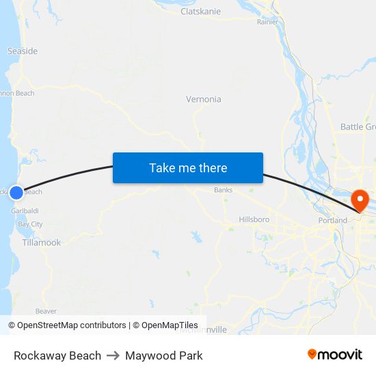 Rockaway Beach to Maywood Park map
