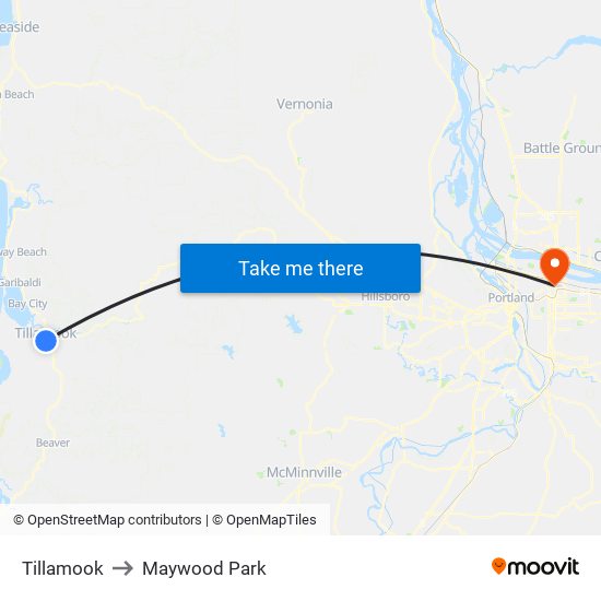 Tillamook to Maywood Park map