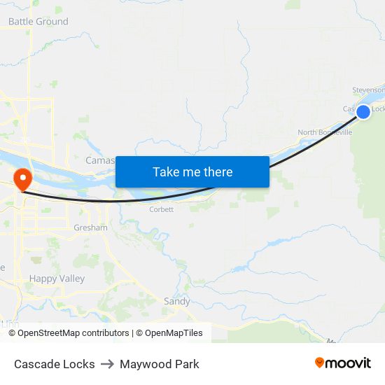 Cascade Locks to Maywood Park map