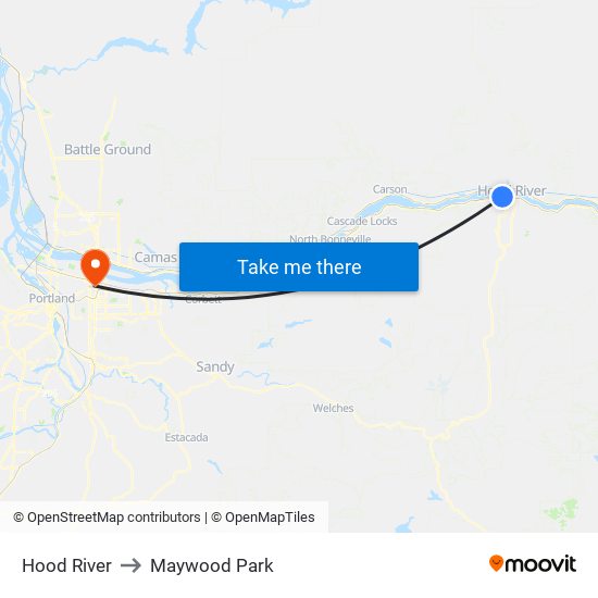 Hood River to Maywood Park map