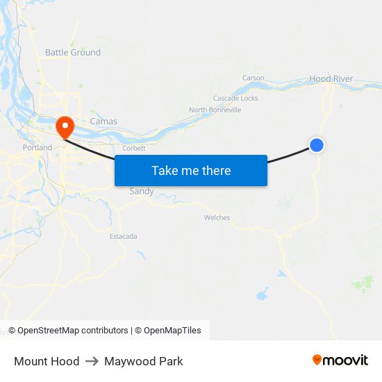 Mount Hood to Maywood Park map