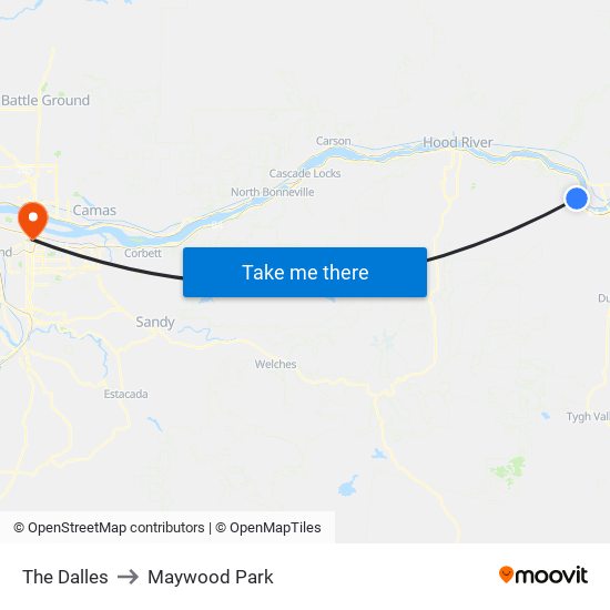 The Dalles to Maywood Park map