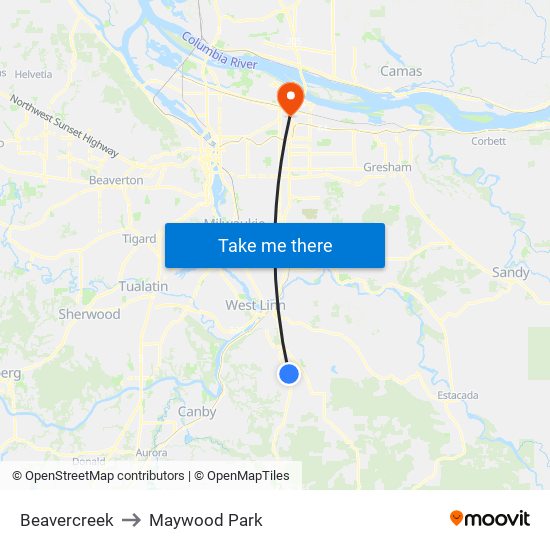 Beavercreek to Maywood Park map