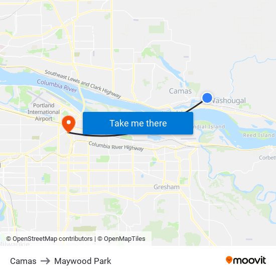 Camas to Maywood Park map