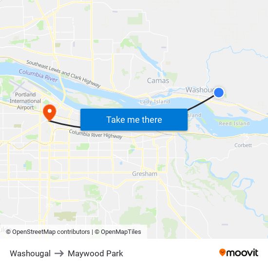 Washougal to Maywood Park map