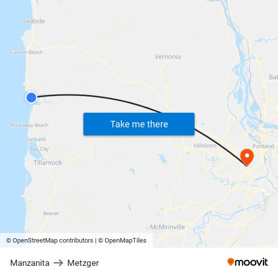 Manzanita to Metzger map