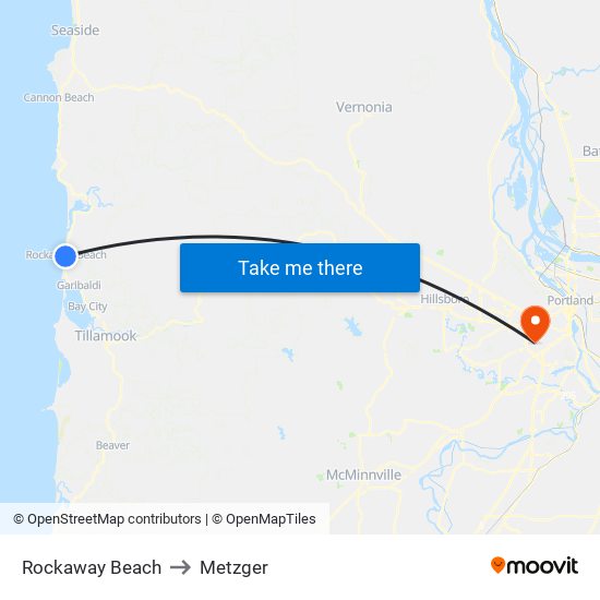 Rockaway Beach to Metzger map