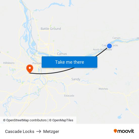 Cascade Locks to Metzger map