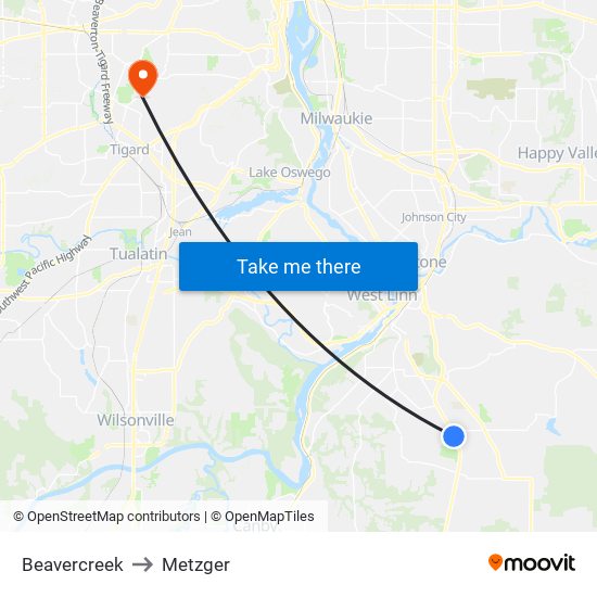Beavercreek to Metzger map