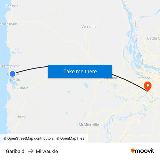 Garibaldi to Milwaukie map