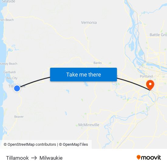 Tillamook to Milwaukie map