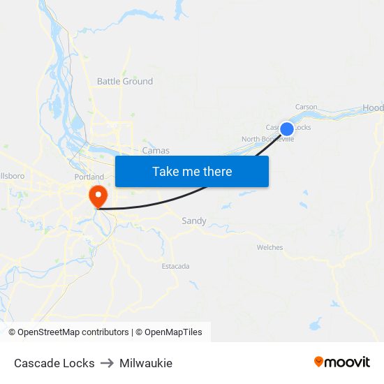 Cascade Locks to Milwaukie map