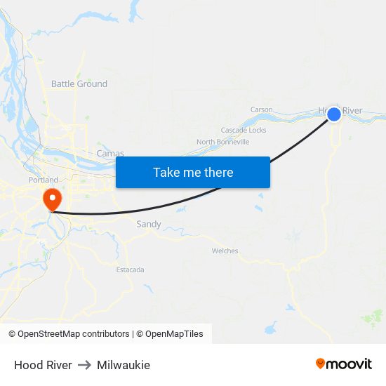 Hood River to Milwaukie map