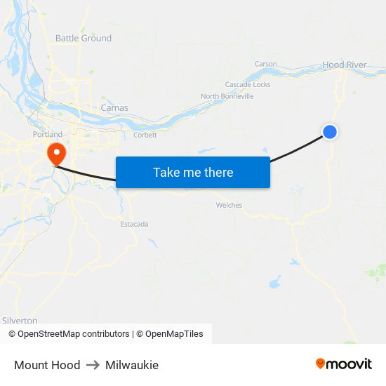 Mount Hood to Milwaukie map