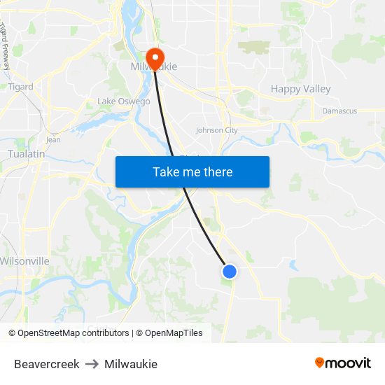 Beavercreek to Milwaukie map