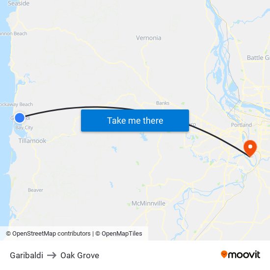 Garibaldi to Oak Grove map