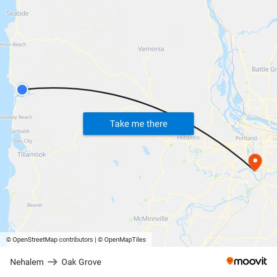 Nehalem to Oak Grove map