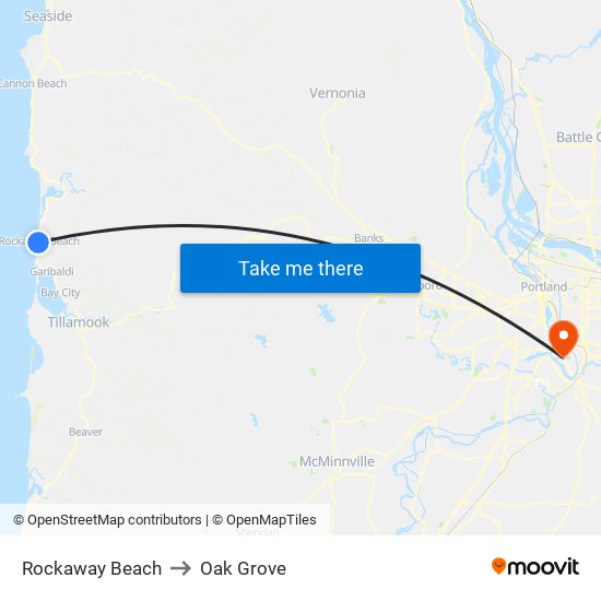 Rockaway Beach to Oak Grove map