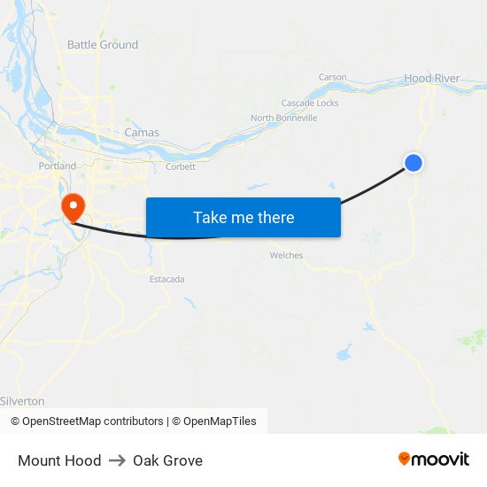 Mount Hood to Oak Grove map