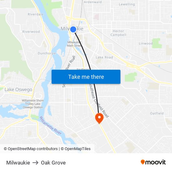 Milwaukie to Oak Grove map