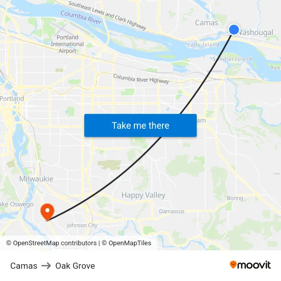 Camas to Oak Grove map
