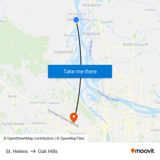 St. Helens to Oak Hills map