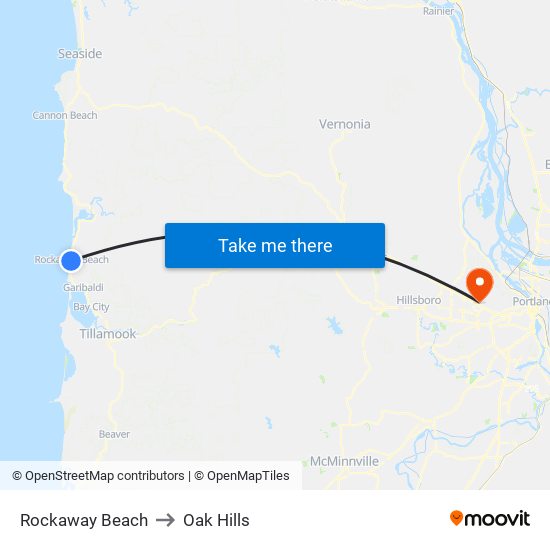 Rockaway Beach to Oak Hills map