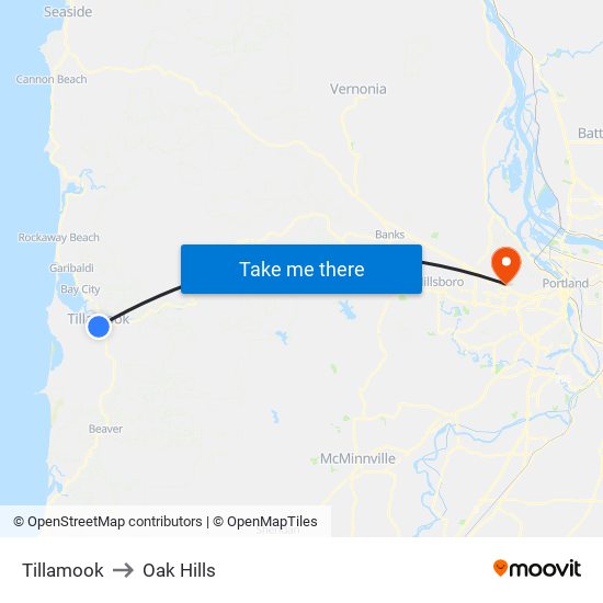 Tillamook to Oak Hills map