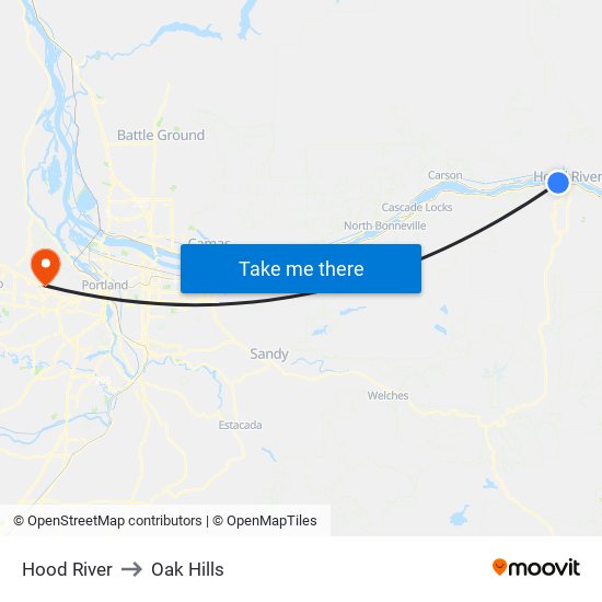 Hood River to Oak Hills map