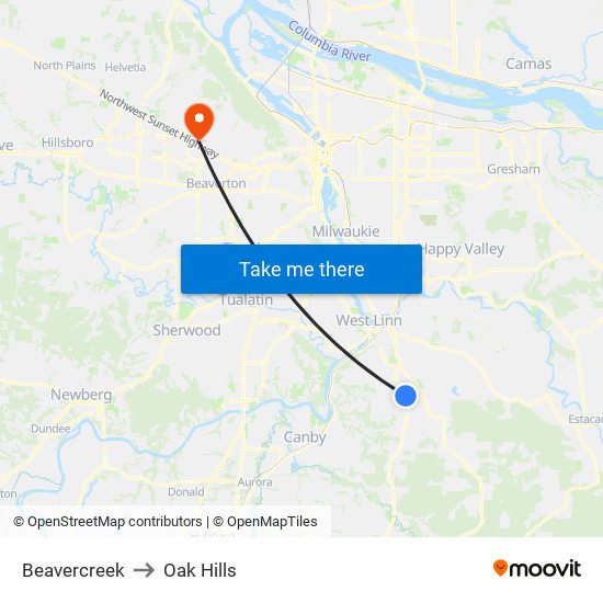 Beavercreek to Oak Hills map