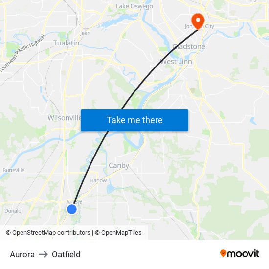 Aurora to Oatfield map