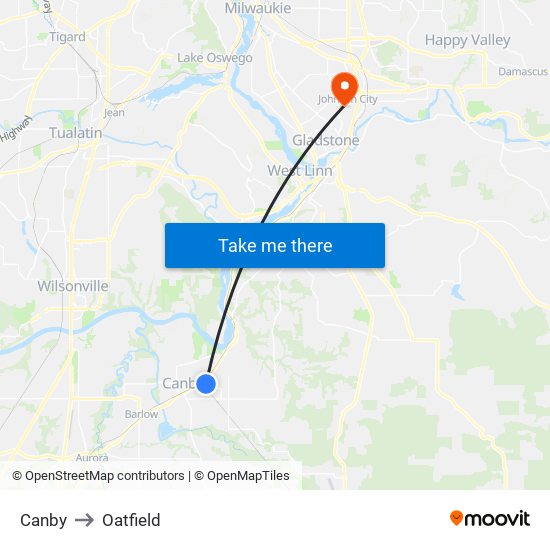 Canby to Oatfield map