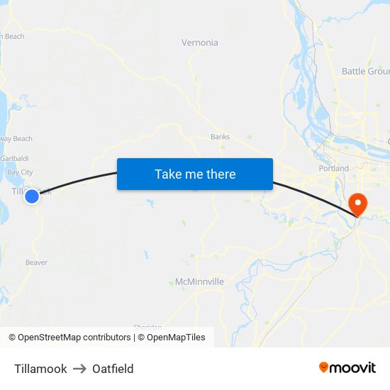 Tillamook to Oatfield map