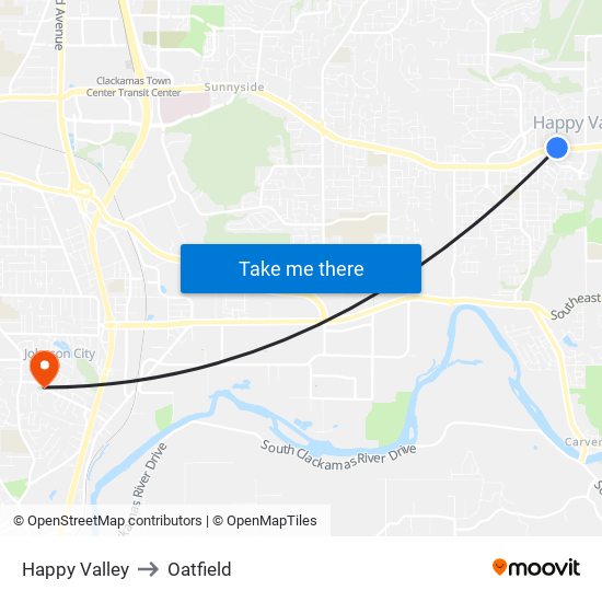 Happy Valley to Oatfield map