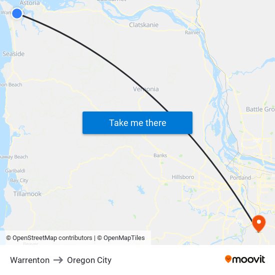 Warrenton to Oregon City map