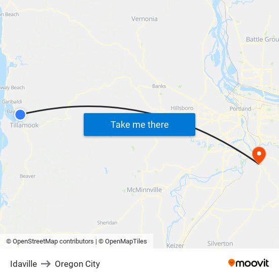 Idaville to Oregon City map