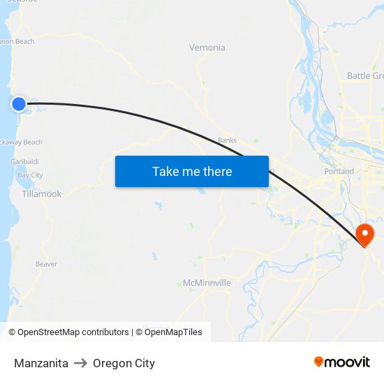 Manzanita to Oregon City map