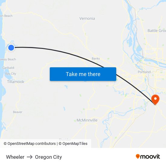 Wheeler to Oregon City map