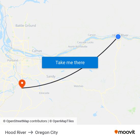 Hood River to Oregon City map